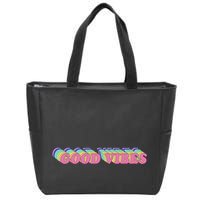 70s Retro Groovy Hippie Good Vibes Repeat Zip Tote Bag