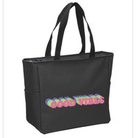 70s Retro Groovy Hippie Good Vibes Repeat Zip Tote Bag