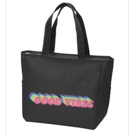 70s Retro Groovy Hippie Good Vibes Repeat Zip Tote Bag