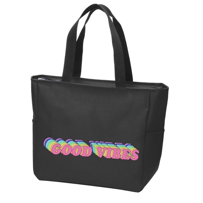 70s Retro Groovy Hippie Good Vibes Repeat Zip Tote Bag