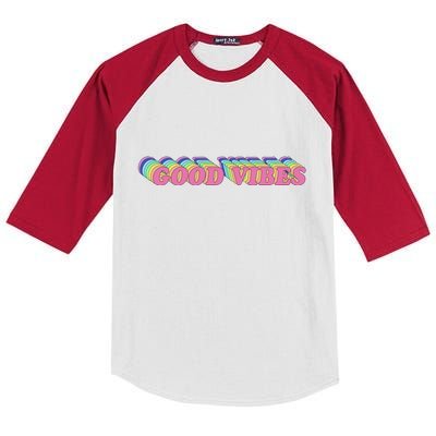 70s Retro Groovy Hippie Good Vibes Repeat Kids Colorblock Raglan Jersey