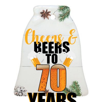 70th Birthday Cheers & Beers To 70 Years Ceramic Bell Ornament