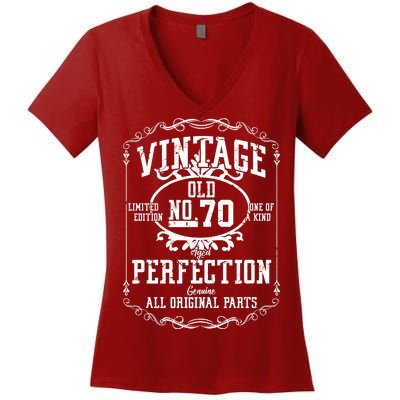 70th Birthday Genuine All Original Parts Women's V-Neck T-Shirt