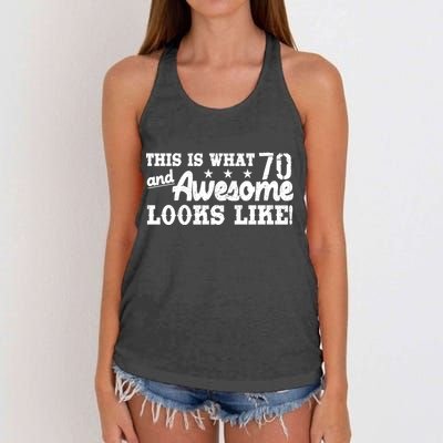 70th Birthday This Is What Awesome Looks Like  Women's Knotted Racerback Tank