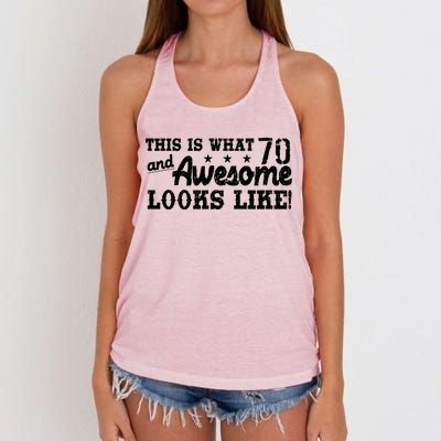 70th Birthday This Is What Awesome Looks Like  Women's Knotted Racerback Tank