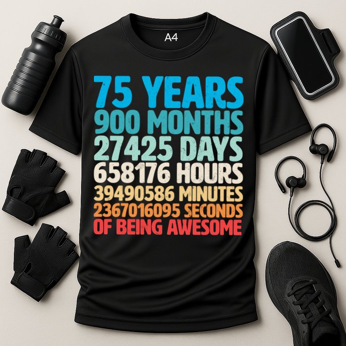 75 Years Of Being Awesome Birthday Time Breakdown Cooling Performance Crew T-Shirt