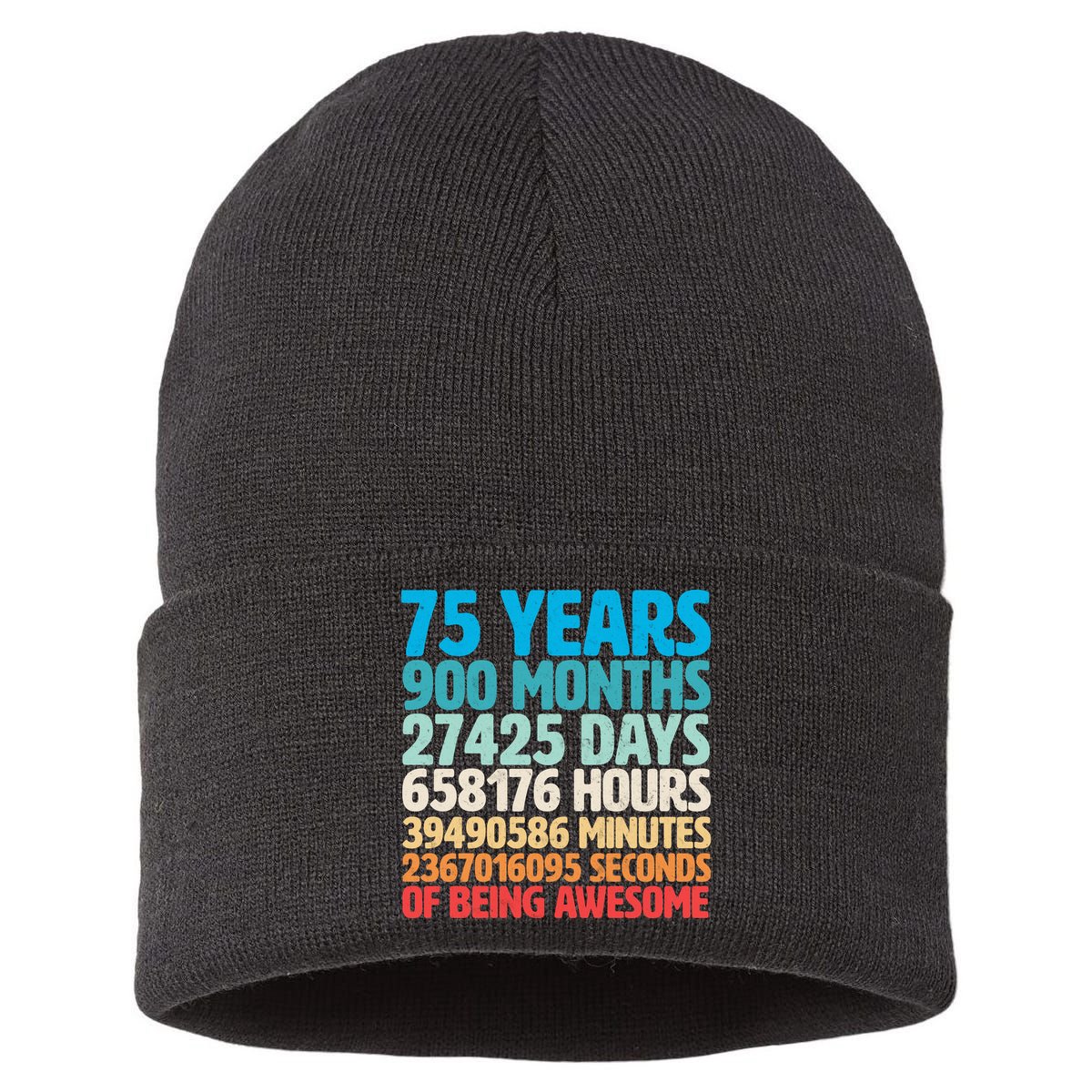 75 Years Of Being Awesome Birthday Time Breakdown Sustainable Knit Beanie