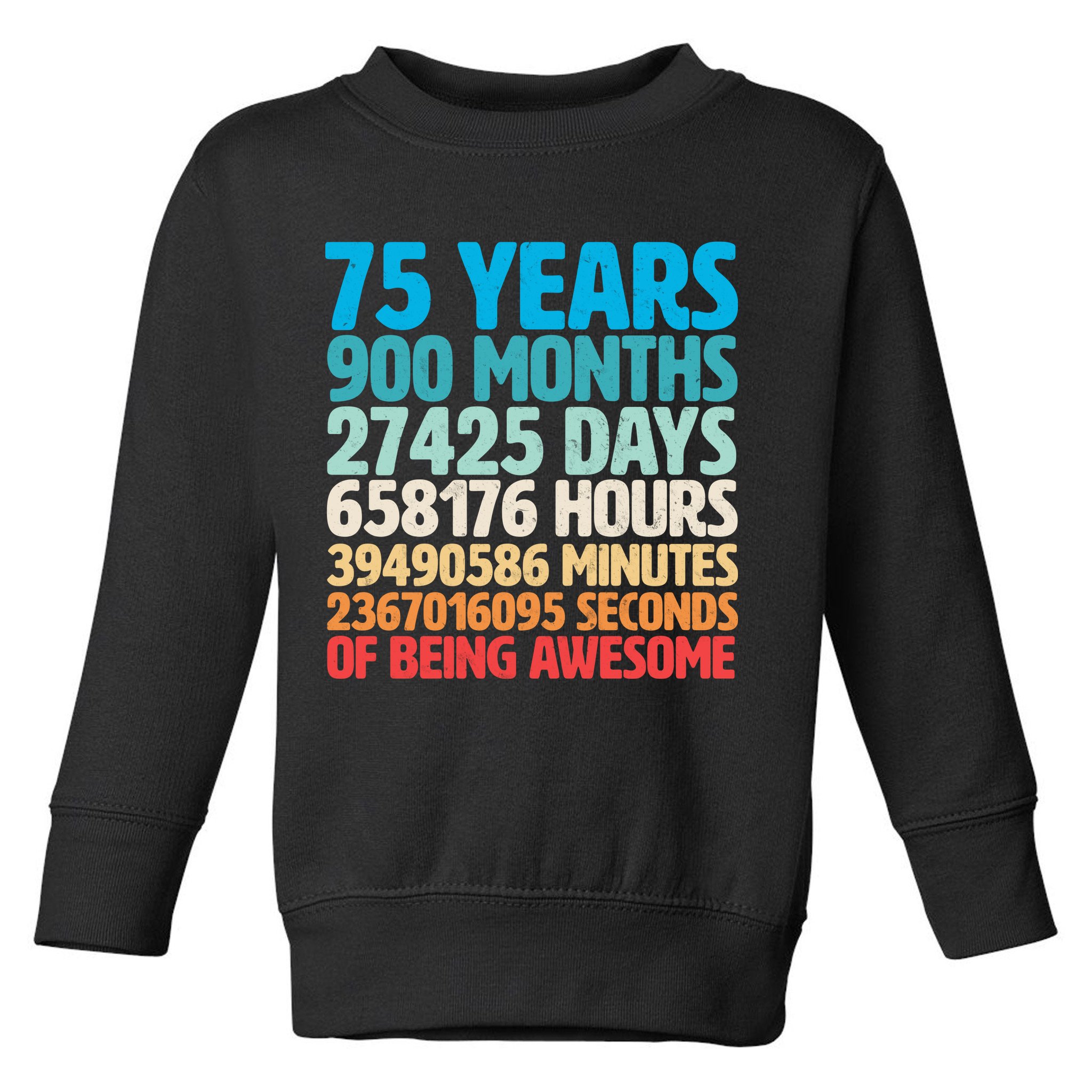 75 Years Of Being Awesome Birthday Time Breakdown Toddler Sweatshirt