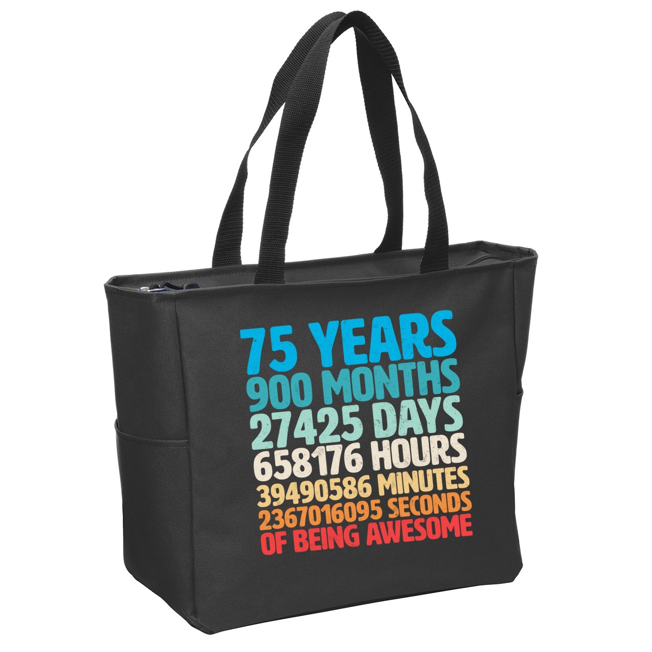 75 Years Of Being Awesome Birthday Time Breakdown Zip Tote Bag