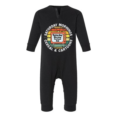 70s 80s 90s Retro Saturday Mornings Cereal And Cartoons Infant Fleece One Piece