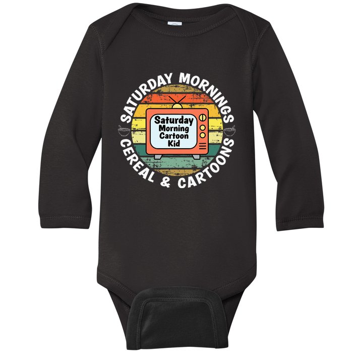 70s 80s 90s Retro Saturday Mornings Cereal And Cartoons Baby Long Sleeve Bodysuit