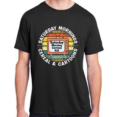 70s 80s 90s Retro Saturday Mornings Cereal And Cartoons Adult ChromaSoft Performance T-Shirt