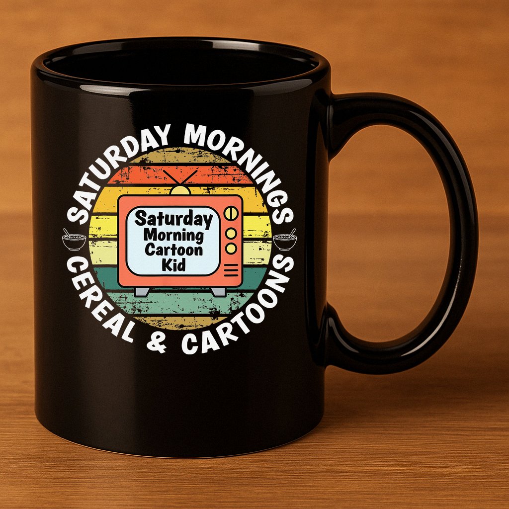 70s 80s 90s Retro Saturday Mornings Cereal And Cartoons 11oz C Handle Ceramic Mug