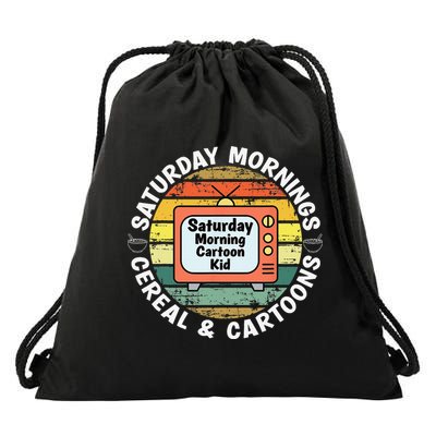 70s 80s 90s Retro Saturday Mornings Cereal And Cartoons Drawstring Bag