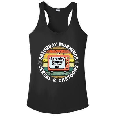 70s 80s 90s Retro Saturday Mornings Cereal And Cartoons Ladies PosiCharge Competitor Racerback Tank