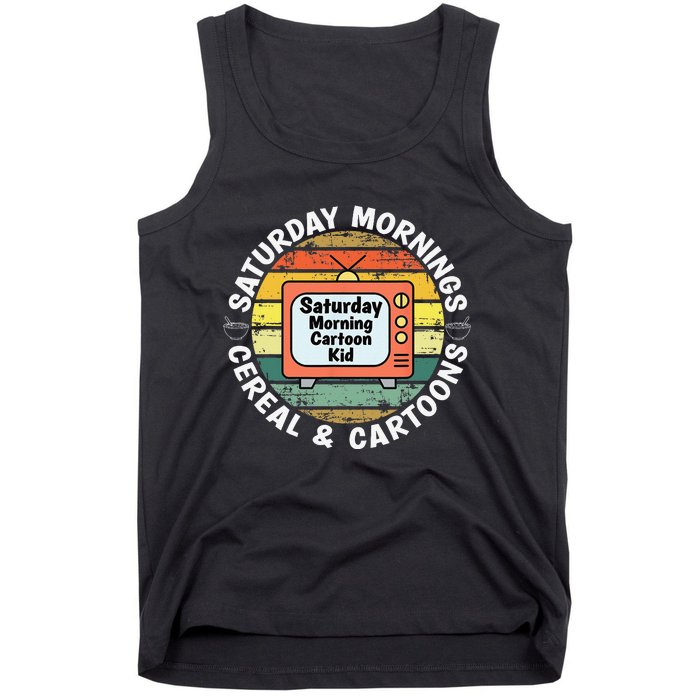 70s 80s 90s Retro Saturday Mornings Cereal And Cartoons Tank Top