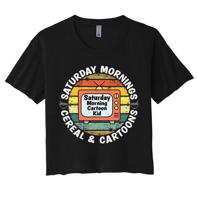 70s 80s 90s Retro Saturday Mornings Cereal And Cartoons Crop Top