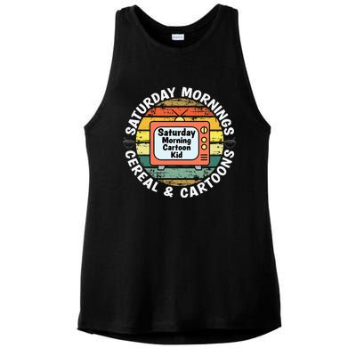 70s 80s 90s Retro Saturday Mornings Cereal And Cartoons Ladies PosiCharge Tri-Blend Wicking Tank