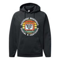 70s 80s 90s Retro Saturday Mornings Cereal And Cartoons Performance Fleece Hoodie