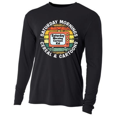 70s 80s 90s Retro Saturday Mornings Cereal And Cartoons Cooling Performance Long Sleeve Crew