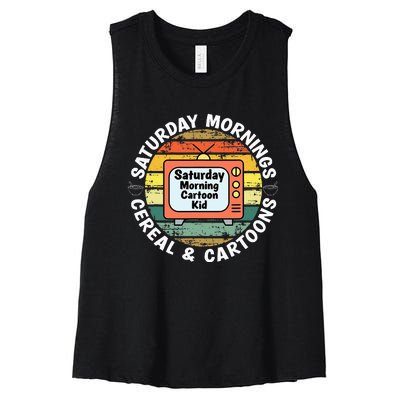 70s 80s 90s Retro Saturday Mornings Cereal And Cartoons Women's Racerback Cropped Tank