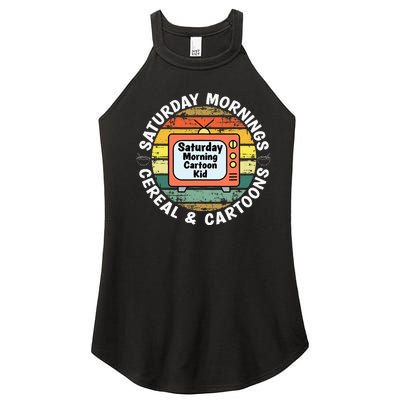 70s 80s 90s Retro Saturday Mornings Cereal And Cartoons Women’s Perfect Tri Rocker Tank