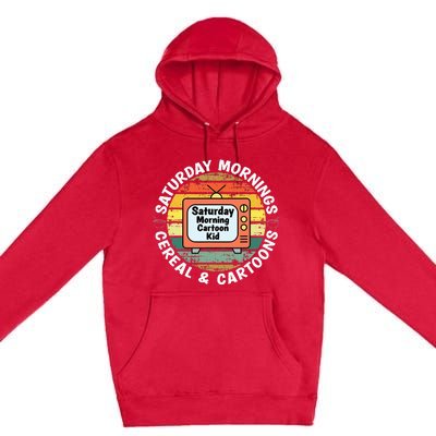 70s 80s 90s Retro Saturday Mornings Cereal And Cartoons Premium Pullover Hoodie