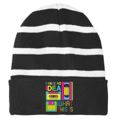 70s 80s 90s Outfit I Have No Idea What This Is Striped Beanie with Solid Band