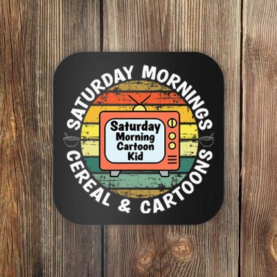 70s 80s 90s Retro Saturday Mornings Cereal And Cartoons Coaster