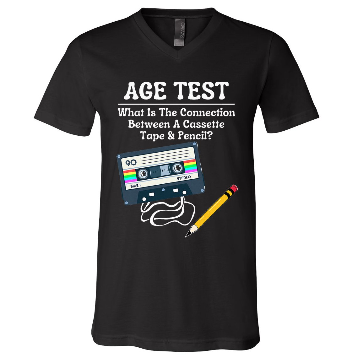70S 80S 90S Vintage Cassette Tape & Pencil Funny Age Test V-Neck T-Shirt