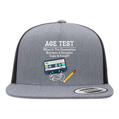 70S 80S 90S Vintage Cassette Tape & Pencil Funny Age Test Flat Bill Trucker Hat