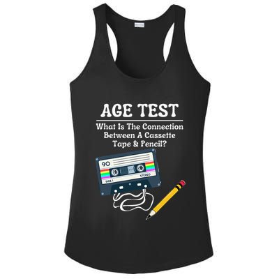 70S 80S 90S Vintage Cassette Tape & Pencil Funny Age Test Ladies PosiCharge Competitor Racerback Tank
