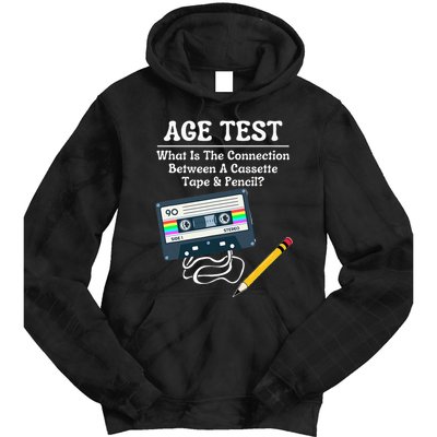 70S 80S 90S Vintage Cassette Tape & Pencil Funny Age Test Tie Dye Hoodie