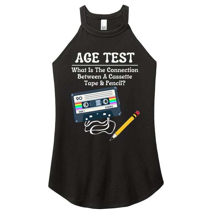 70S 80S 90S Vintage Cassette Tape & Pencil Funny Age Test Women's Perfect Tri Rocker Tank