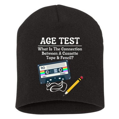 70S 80S 90S Vintage Cassette Tape & Pencil Funny Age Test Short Acrylic Beanie