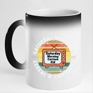 70s 80s 90s Retro Saturday Mornings Cereal And Cartoons 11oz Black Color Changing Mug