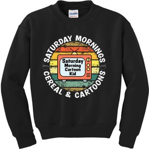 70s 80s 90s Retro Saturday Mornings Cereal And Cartoons Kids Sweatshirt