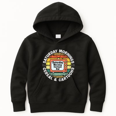 70s 80s 90s Retro Saturday Mornings Cereal And Cartoons Kids Hoodie