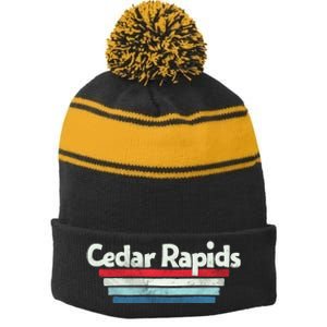 70s 80s Cedar Rapids Iowa Stripe Pom Pom Beanie