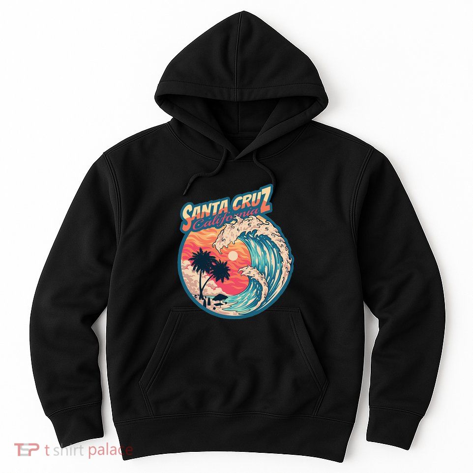 70s 80s In California City Santa Cruz Surfing Huge Wave Hoodie