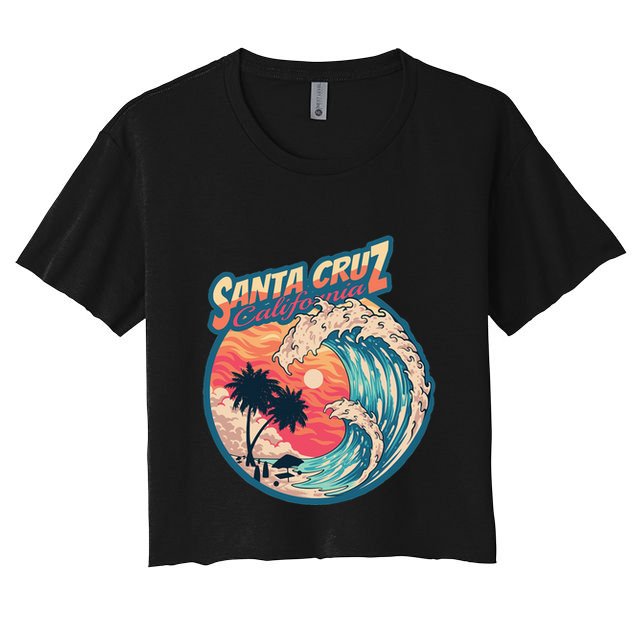 70s 80s In California City Santa Cruz Surfing Huge Wave Crop Top