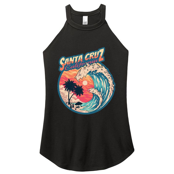 70s 80s In California City Santa Cruz Surfing Huge Wave Women's Perfect Tri Rocker Tank