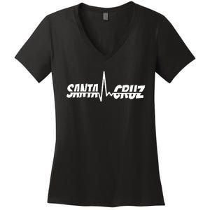 70s 80s In California City Santa Cruz Surfing Heart Rate Women's V-Neck T-Shirt