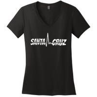 70s 80s In California City Santa Cruz Surfing Heart Rate Women's V-Neck T-Shirt