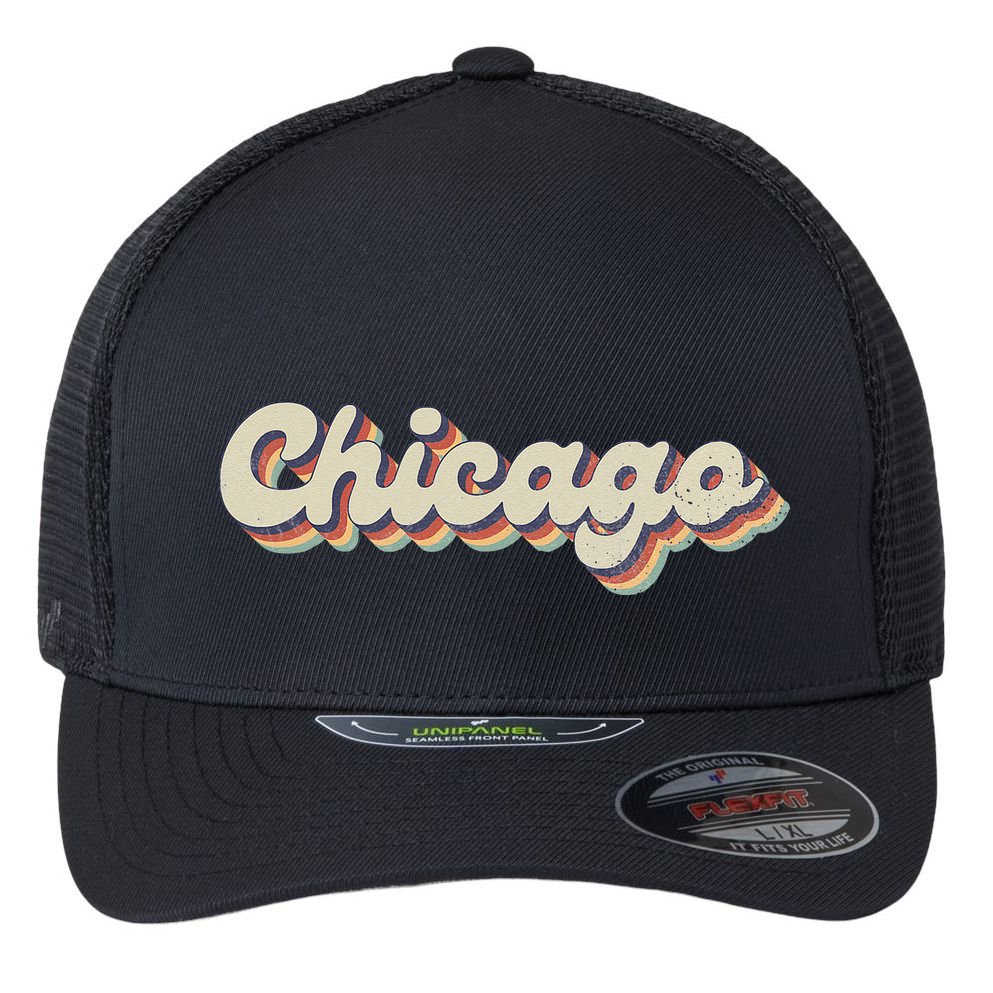 70s 80s USA City Vintage Chicago Flexfit Unipanel Trucker Cap