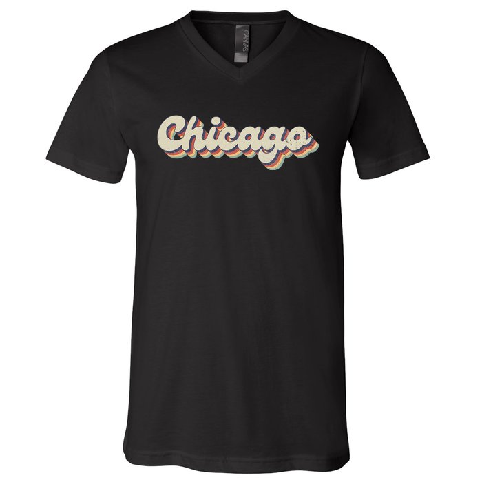 70s 80s USA City Vintage Chicago V-Neck T-Shirt