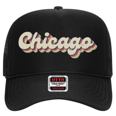 70S 80S Usa City Vintage Chicago High Crown Mesh Back Trucker Hat