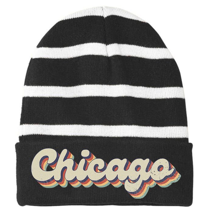 70S 80S Usa City Vintage Chicago Striped Beanie with Solid Band