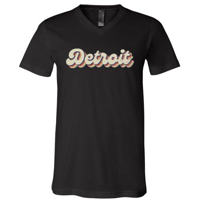 70S 80S Usa City Vintage Detroit V-Neck T-Shirt