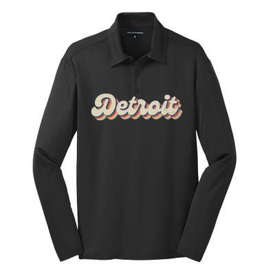 70S 80S Usa City Vintage Detroit Silk Touch Performance Long Sleeve Polo